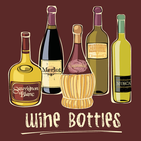 Vector illustration of wine bottles. Design element.のイラスト素材