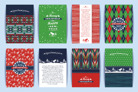 Christmas and New Year Set. Knitted backgrounds. Vector Design Templates Collection for Banners, Flyers, Placards, Posters and other use.のイラスト素材