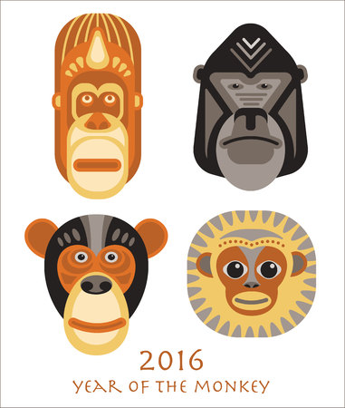 Vector illustration of monkeys, symbol of 2016. Geometric ethnic style. Element for New Year's design. Image of 2016 year of the monkey.のイラスト素材
