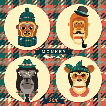 Vector illustration of monkeys, symbol of 2016. Trendy hipster style. Element for New Year's design. Image of 2016 year of the monkey.のイラスト素材