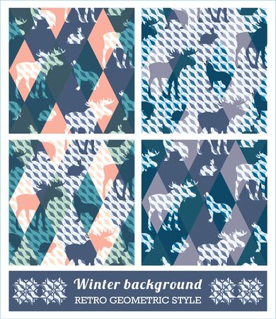 Winter geometric seamless patterns. Retro style.のイラスト素材