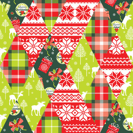Christmas and New Year patchwork seamless background. Vector Design Templates Collection for Banners, Flyers, Placards, Posters and other use.のイラスト素材