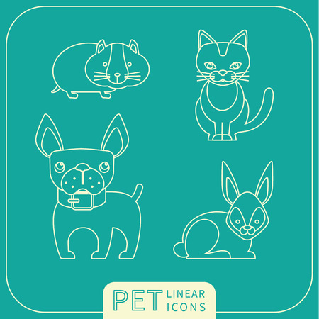 Vector linear icons of pets. Trendy design elements.のイラスト素材
