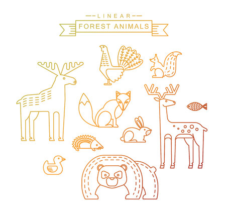 Vector illustrations of forest animals. Trendy linear design elements.のイラスト素材