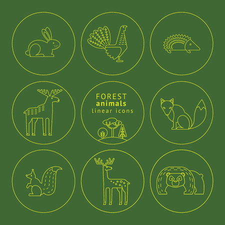 Vector linear icons of forest animals. Trendy design elements.のイラスト素材