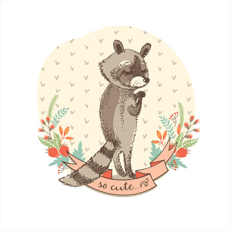 Vector illustration of cute raccoon. Element for design.のイラスト素材