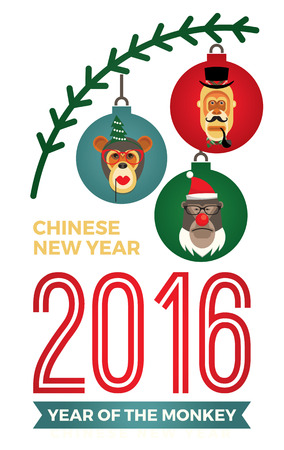 Vector illustration of monkeys, symbol of 2016. Trendy hipster style. Element for New Year's design. Image of 2016 year of the monkey.のイラスト素材