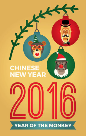 Vector illustration of monkeys, symbol of 2016. Trendy hipster style. Element for New Year's design. Image of 2016 year of the monkey.のイラスト素材