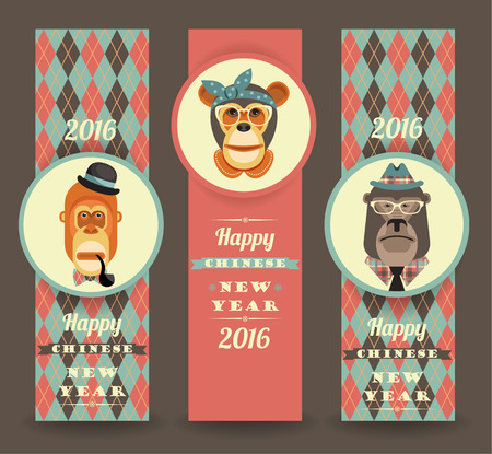 Vector illustration of monkeys, symbol of 2016. Trendy hipster style. Element for New Year's design. Image of 2016 year of the monkey.のイラスト素材