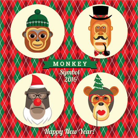 Vector illustration of monkeys, symbol of 2016. Trendy hipster style. Element for New Year's design. Image of 2016 year of the monkey.のイラスト素材