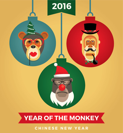 Vector illustration of monkeys, symbol of 2016. Trendy hipster style. Element for New Year's design. Image of 2016 year of the monkey.のイラスト素材