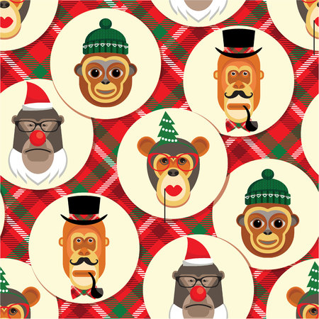 Vector illustration of monkeys, symbol of 2016. Trendy hipster style. Element for New Year's design. Image of 2016 year of the monkey.のイラスト素材