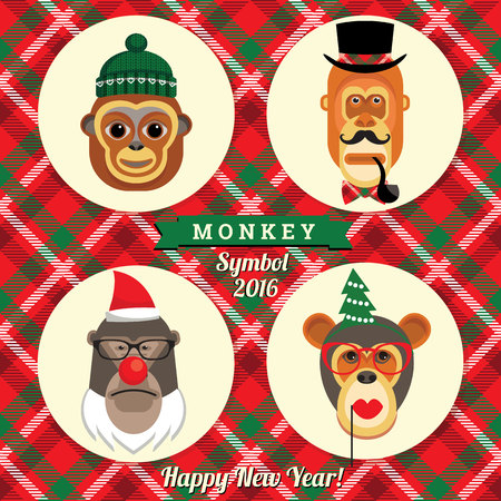 Vector illustration of monkeys, symbol of 2016. Trendy hipster style. Element for New Year's design. Image of 2016 year of the monkey.のイラスト素材