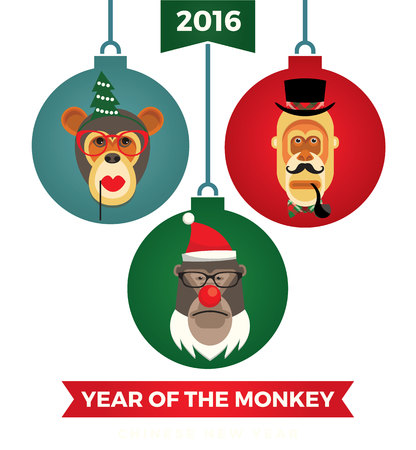 Vector illustration of monkeys, symbol of 2016. Trendy hipster style. Element for New Year's design. Image of 2016 year of the monkey.のイラスト素材