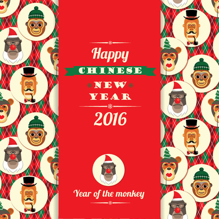 Vector illustration of monkeys, symbol of 2016. Trendy hipster style. Element for New Year's design. Image of 2016 year of the monkey.のイラスト素材