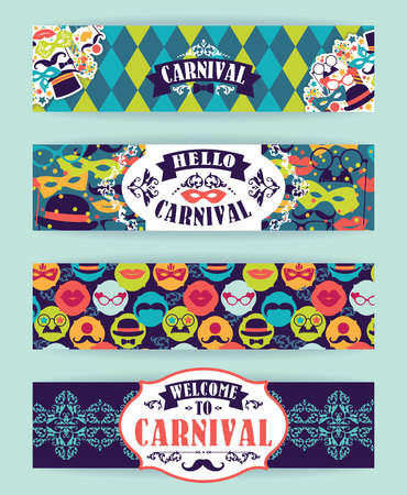 Celebration festive background with carnival icons and objects. Vector Design Templates Collection for Banners, Flyers and other use.のイラスト素材