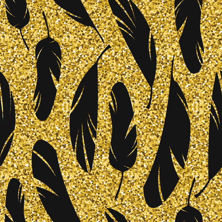 Vector seamless pattern. Trendy glitter texture with shiny abstract feathers. Carnival, celebration, fun.のイラスト素材