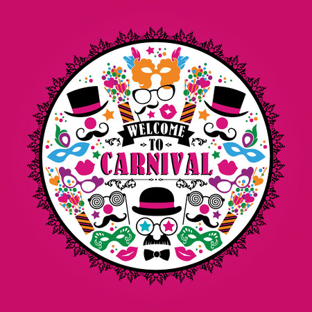 Celebration festive illustration with carnival icons and objects. Vector Design for Banners, Flyers, Placards, Posters and other use.のイラスト素材