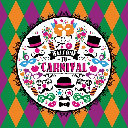 Celebration festive illustration with carnival icons and objects. Vector Design for Banners, Flyers, Placards, Posters and other use.のイラスト素材