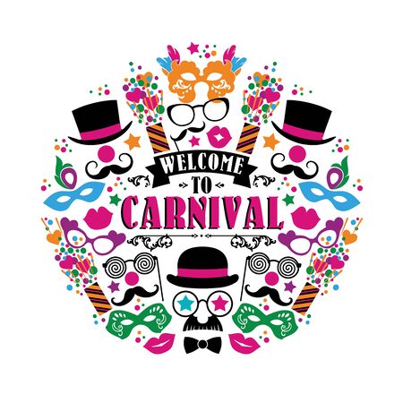 Celebration festive illustration with carnival icons and objects. Vector Design for Banners, Flyers, Placards, Posters and other use.のイラスト素材