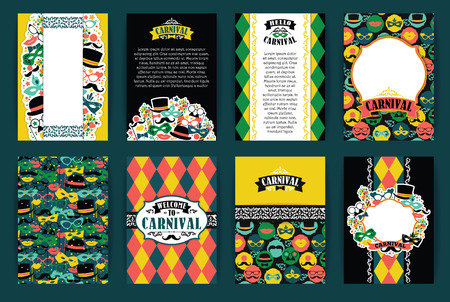 Celebration festive background with carnival icons and objects. Vector Design Templates Collection for Banners, Flyers, Placards, Posters and other use.のイラスト素材