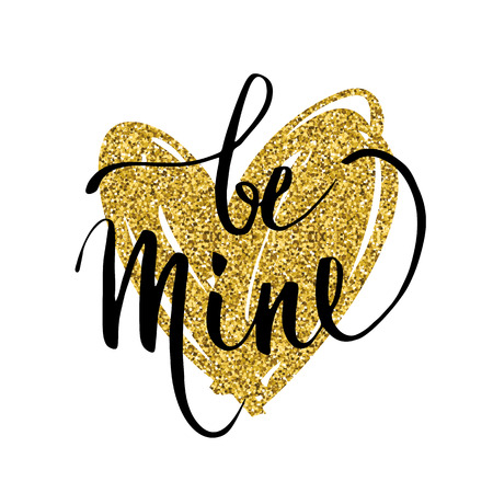 Hand lettering design with glitter texture. Vector design element for valentines day, save the date, wedding stationary and other users.のイラスト素材