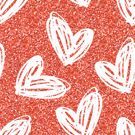 Vector seamless pattern with hand drawn glitter hearts. Design element for valentines day, save the date, wedding stationary and other users.のイラスト素材