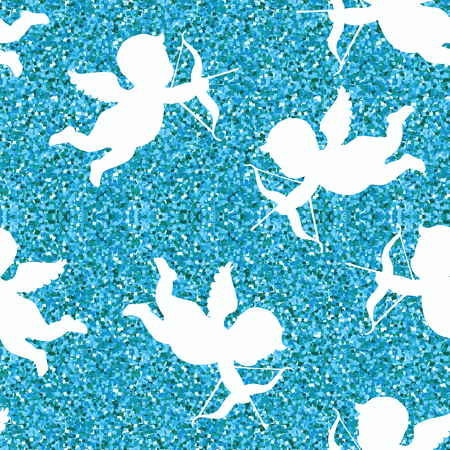 Vector seamless pattern with  glitter cupids. Design element for valentines day, save the date, wedding stationary and other users.のイラスト素材