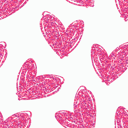 Vector seamless pattern with hand drawn glitter hearts. Design element for valentines day, save the date, wedding stationary and other users.のイラスト素材
