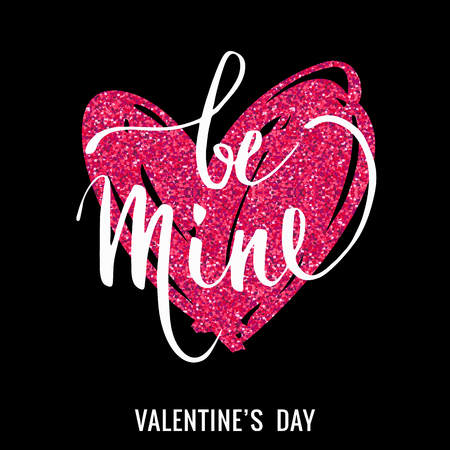 Hand lettering design with glitter texture. Vector design element for valentines day, save the date, wedding stationary and other users.のイラスト素材