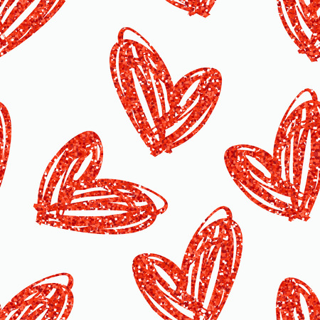 Vector seamless pattern with hand drawn glitter hearts. Design element for valentines day, save the date, wedding stationary and other users.のイラスト素材