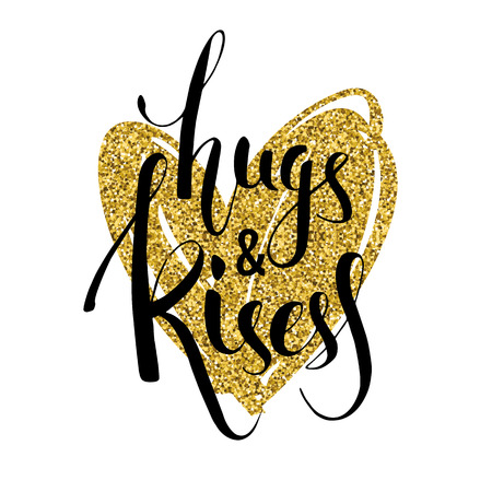 Hand lettering design with glitter texture. Vector design element for valentines day, save the date, wedding stationary and other users.のイラスト素材