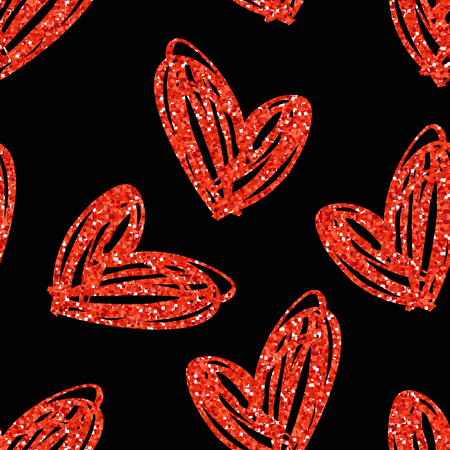 Vector seamless pattern with hand drawn glitter hearts. Design element for valentines day, save the date, wedding stationary and other users.のイラスト素材