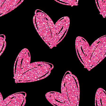 Vector seamless pattern with hand drawn glitter hearts. Design element for valentines day, save the date, wedding stationary and other users.のイラスト素材