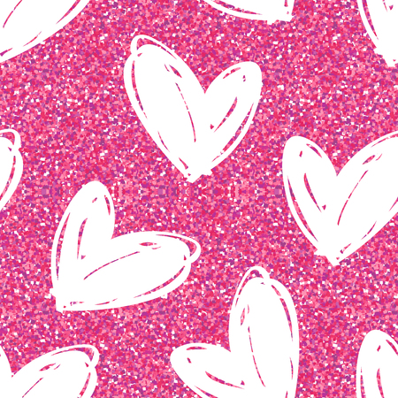 Vector seamless pattern with hand drawn glitter hearts. Design element for valentines day, save the date, wedding stationary and other users.のイラスト素材