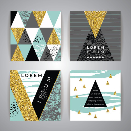 Set of abstract geometric backgrounds. Hand drawn vintage texture and geometric elements. Modern and stylish abstract design poster, cover, card design. Vector templates.のイラスト素材