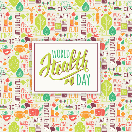World health day concept with healty lifestyle background. Vector illustration.のイラスト素材