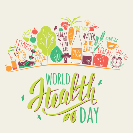 World health day concept with healty lifestyle illustration.