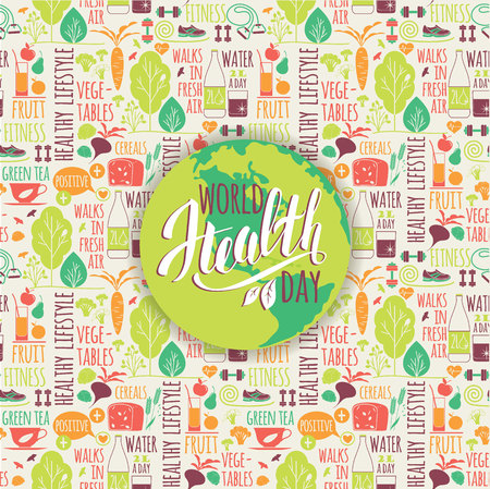 World health day concept with healty lifestyle background. Vector illustration.のイラスト素材