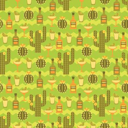 Vector seamless pattern with traditional Mexican symbols. Cinco de Mayo.のイラスト素材
