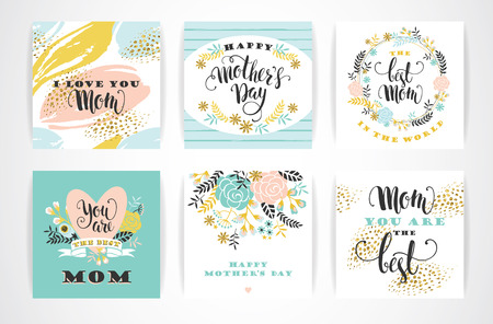 Set of Happy Mothers Day lettering greeting cards with Flowers. Vector illustration.のイラスト素材