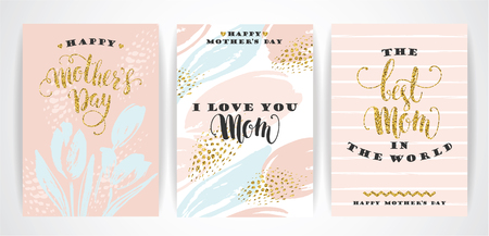Set of Happy Mothers Day lettering greeting cards with Flowers. Vector illustration.のイラスト素材