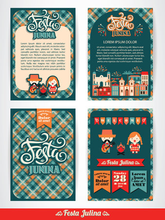 Latin American holiday, the June party of Brazil. Set of vector templates with symbolism of the holiday.のイラスト素材