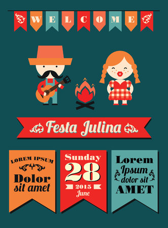 Latin American holiday, the June party of Brazil. Flat illustration with symbolism of the holidayのイラスト素材