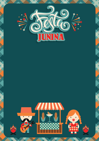 Latin American holiday, the June party of Brazil. Flat illustration with symbolism of the holidayのイラスト素材