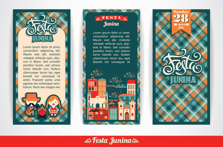 Latin American holiday, the June party of Brazil. Set of vector templates with symbolism of the holiday.のイラスト素材
