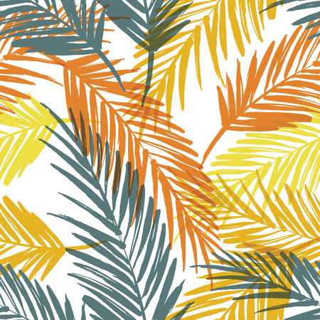 Seamless exotic pattern with palm leaves. Vector hand draw illustrationのイラスト素材