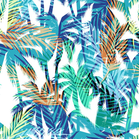 Tropical summer print with palm. Seamless patternのイラスト素材