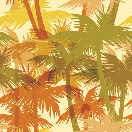 Tropical summer print with palm. Seamless patternのイラスト素材