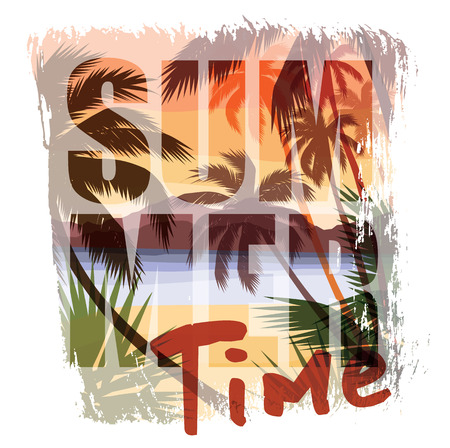 Tropical beach summer print with slogan for t-shirt graphic and other uses. Vector illustrationのイラスト素材